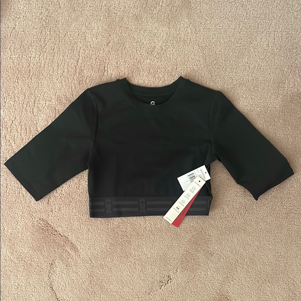 Good American Icon Crop Top Black Logo Band Top